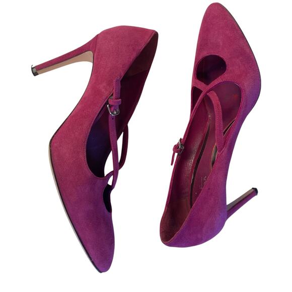 Sebastian Milano Pink Fuchsia Suede Pumps Shoes Crisscross Buckle Strap 8.5B - Picture 4 of 9